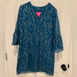 Lilly Pulitzer Elenora Silk Dress in Inky Tidal Fish Clip Chiffon